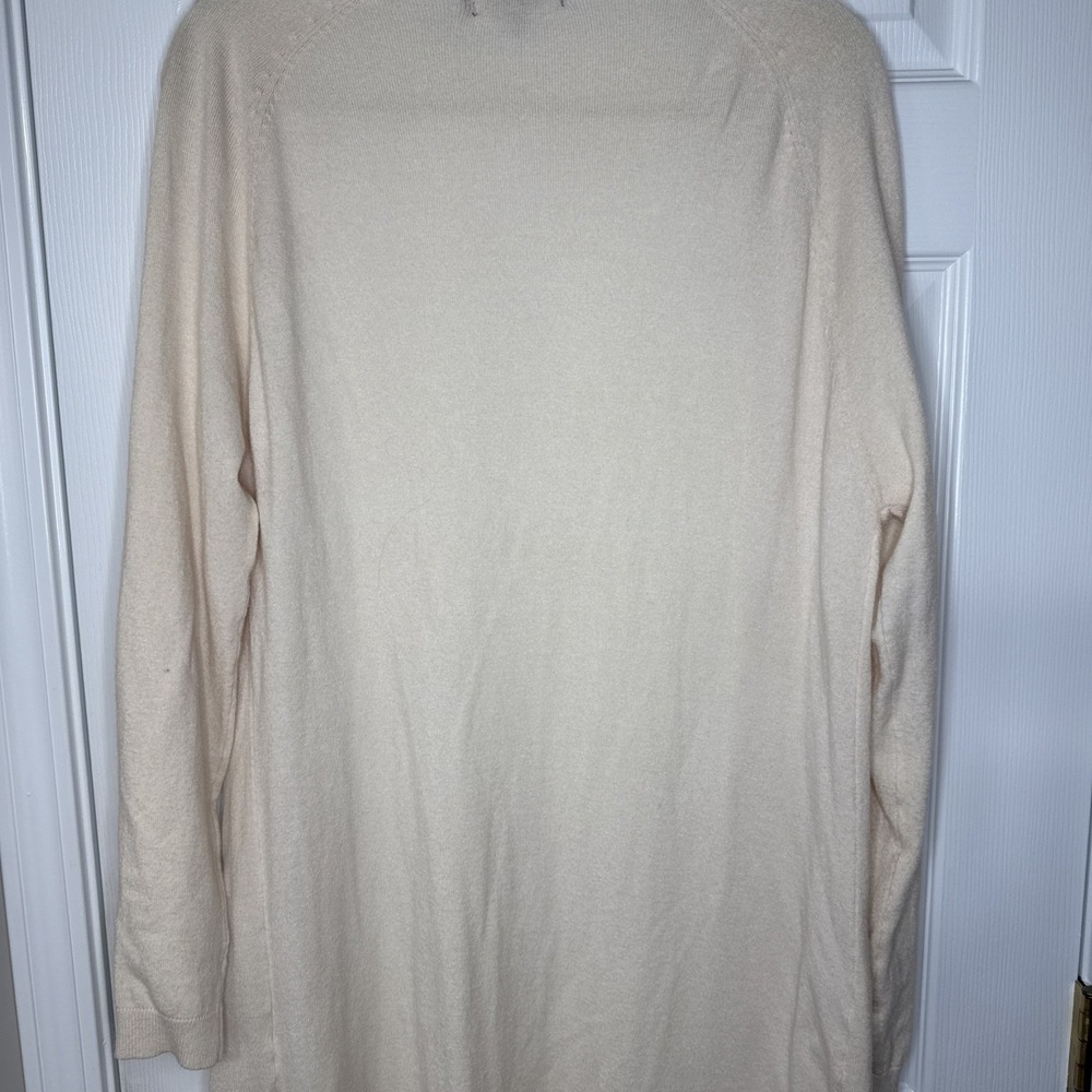 Love Tree Cream Beige Long Duster Cardigan Open Front Pockets Soft Knit L - Picture 7 of 11
